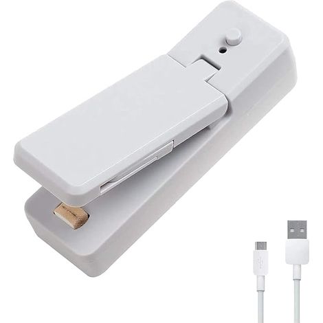 Machine de scellage d'emballages plastiques rechargeable par USB, machine de scellage portable, machine de scellage de sacs de céréales et de snacks en plastique (grise) (1/4)
