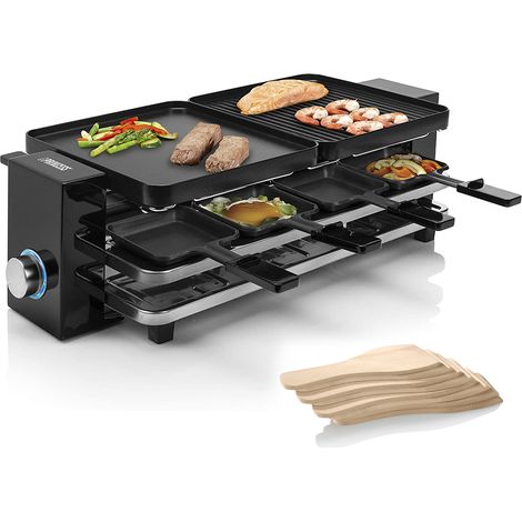 RACLETTE Gerät eckig für 8 Personen, 2 wendbare Grillplatten mit Parkdeck, 1200W (1/5)