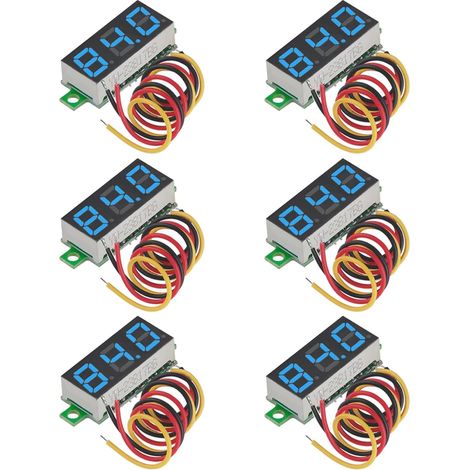 Set di 6 mini voltmetri, voltmetro digitale CC da 0,28 pollici, tester di tensione da pannello a 3 fili da 0-100 V CC con display a LED, mini tester di misura, blu (1/5)