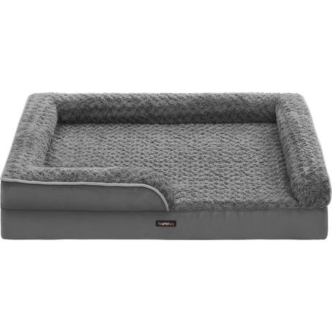 Panier pour Chien, Lit pour Animal, Orthopédique, Mousse Alvéolée, Bords Surélevés Rembourrés, Housse Amovible en Tissu Peluche aux Motifs Roses, 106 x 81 x 18 cm, Gris Ardoise (1/5)