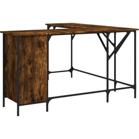 Bureau table poste de travail meuble d'ordinateur informatique étude chêne fumé 141 x 141 x 75 cm bois d'ingénierie brun