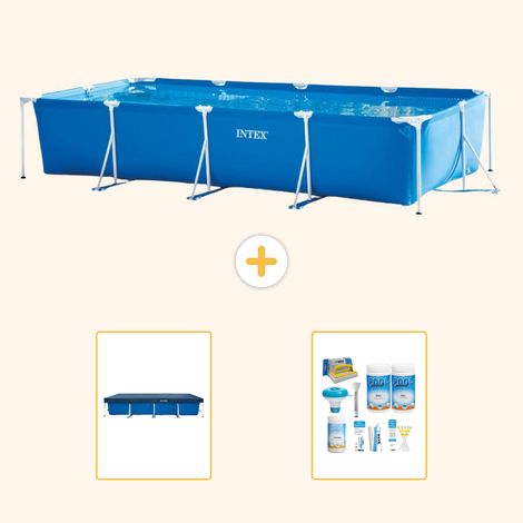 Intex – Piscine tubulaire rectangulaire 450x220x84 cm – Structure rigide en PVC renforcé – Installation rapide en 30 minutes – Inclus bâche et entretien (1/5)
