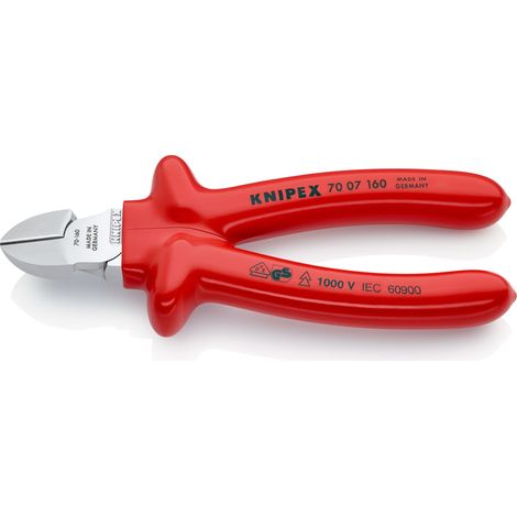 KNIPEX 70 07 160 Pince coupante de côté isolées par surmoulage, certifiées VDE chromée 160 mm