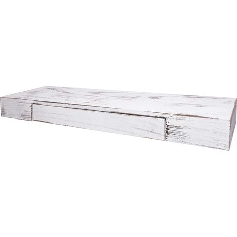 Décoshop26 – Étagère murale suspendue en bois massif blanc vieilli 80x25cm – Tiroir intégré pour rangement pratique – 40005180