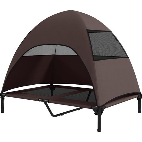 Panier d'extérieur surélevé avec toit pour grands chiens, 106 x 76 x 99 cm, couleur café