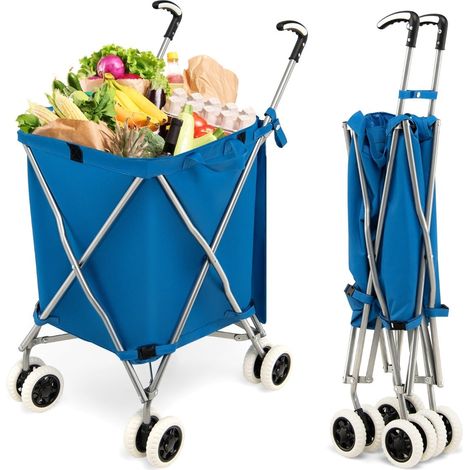 Chariot de courses pliable à roulettes, capacité 90 L, bleu (1/5)