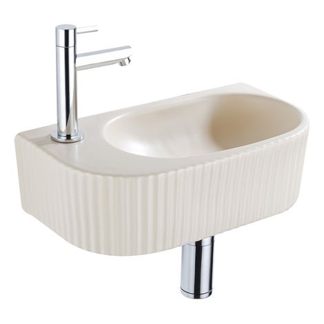 QeramiQ Fuente Ensemble de lavabo - 40x21.5x12cm - gauche - nervuré - demi-rond - 1 trou de robinet - céramique - robinet de lavabo chromé - bouchon (1/5)