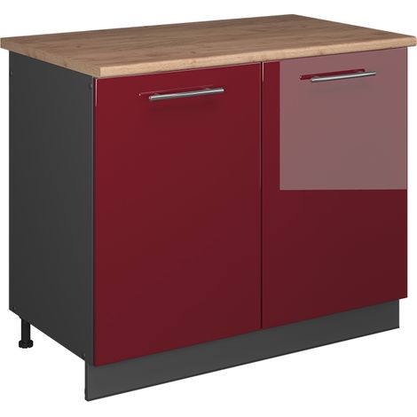 Spülenunterschrank Fame-Line, Bordeaux Hochglanz/Anthrazit, 100 cm, AP Eiche, Vicco (1/5)