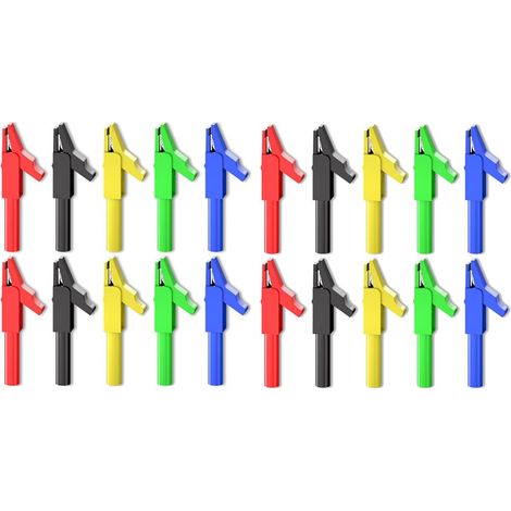 Pinces Crocodile isolées avec prise banane de 4mm, 20 pièces, 300V, 15a, cinq couleurs, pour les tests électriques multimètre