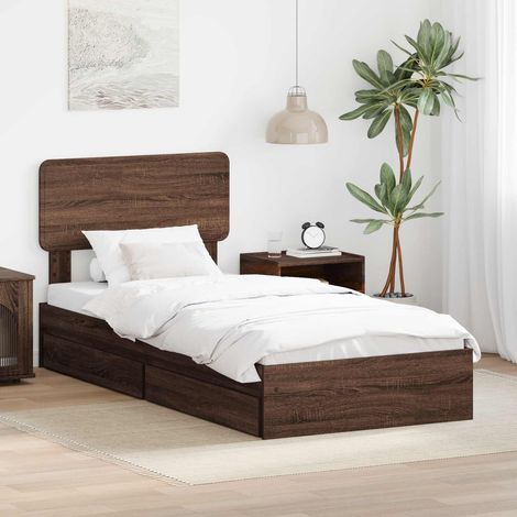 Aufbewahrungsbett Braun Eichen-Optik 75 x 190 cm Holzwerkstoff