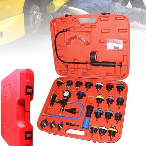 KIT TESTER PRESSIONE SPURGO VUOTO RICARICA RADIATORE UNIVERSALE 28 PEZZI (1/5)