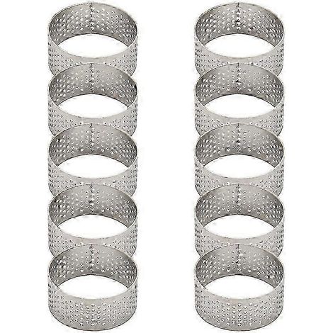 Lot de 10 cercles à tarte ronds perforés en acier inoxydable de 45 cm de diamètre sans soudure pour quiches et tartelettes - argent (1/4)