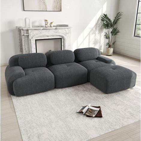 Canapé d'angle modulaire gris en velours côtelé sans montage avec accoudoirs larges (1/5)