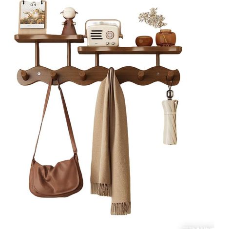 Porte Manteau Mural Avec Etagere,Porte-Manteaux Mural Avec Étagère Flottante Et 6 Crochets-Adapté Pour Le Couloir,La Chambre, Le Dressing,La Salle De Bain,La Décoration Du Salon(Bois Marron,52 Cm) (1/5)
