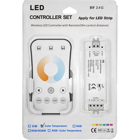 Kit Contrôleur LED CCT RF 12-24V DC Max 10A avec Télécommande - Blanc - SILUMEN (1/5)