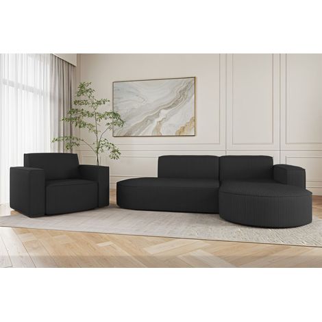 Sofa Set 2-teilig Sessel und Ecksofa PALMA XS Stoff Scala Anthrazit Ottomane Rechts (1/3)