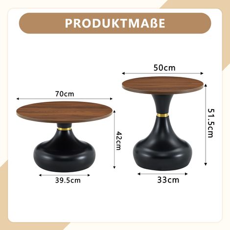 Set de 2 tables d'appoint rondes gigognes design, forme sablier, plateau effet chêne, idéal pour séjour, chambre ou espace de travail. (1/5)