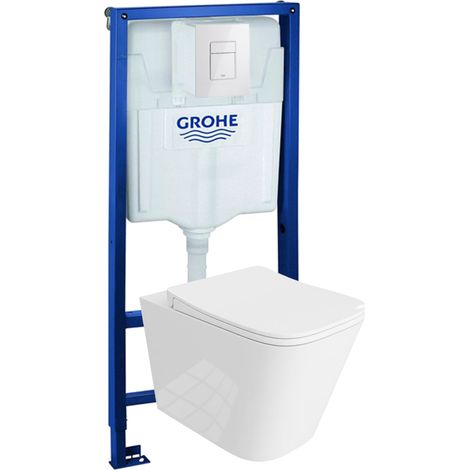 GROHE Bâti-support Solido + Lavita WC Maio suspendu blanc sans bord + panneau de commande Delta 25 blanc  Kit complet WC