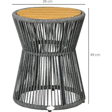 Table de jardin, table bistro, table basse avec plateau en plastique et pieds réglables, pour terrasse, gris foncé et naturel