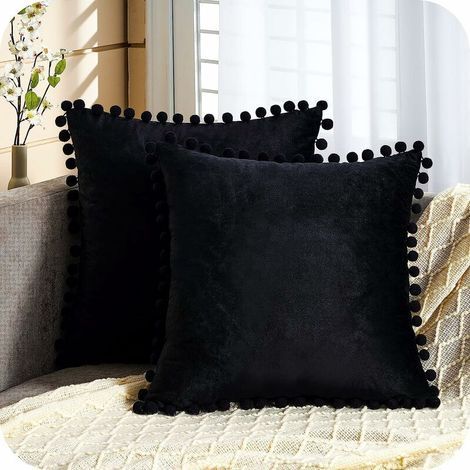 Lot de 2 Housse Coussin Decoration Salon Noël Moderne pour Coussin Canape et Fauteuil De Bureau Carré en Velours Doux de Double Face( 30x50,Noir ) (1/5)