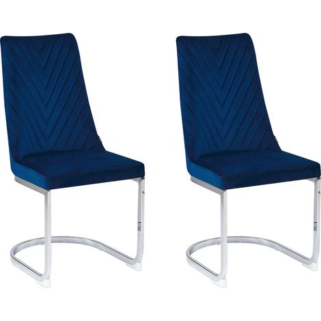 Set of 2 Dining Chairs ALTOONA Velvet Navy Blue (1/5)