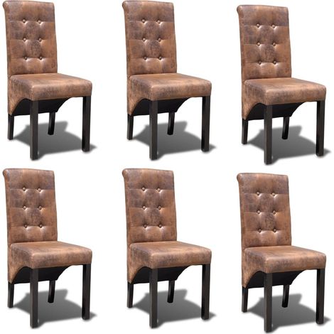 Lot de 6 Chaises Chaises de salle à manger Chaise de cuisine Marron Similicuir 44706 (1/5)