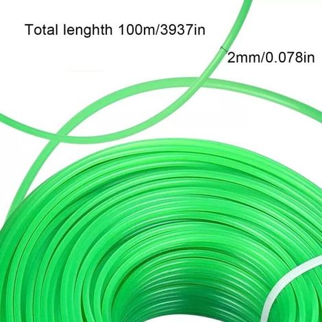 2mm X 100m Fil Debroussailleuse pour Coupe Bordure Fil Nylon Bobine de Fil Rond pour Coupe Bordure Ligne de Trimmer Universal pour Ondeuse à Gazon électrique Vert