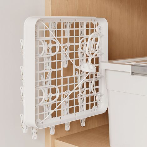 Sèche-linge Pliable à Pinceaux Rack Multifonctionnel pour Chaussettes Serviettes Sous-vêtements Vêtements Bébé Blanc Carré 24 Pinces 33x33x33cm (1/2)