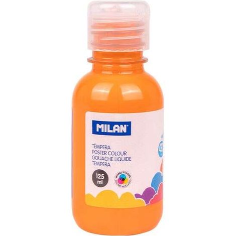 Botella de 125 ml con tapón dosificador, color naranja. Témpera fabricada con pigmentos de calidad y resistentes a la luz. Los colores son vivos y pur