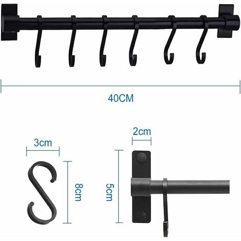 Portautensili da cucina a parete da 40 cm con 6 ganci rimovibili (nero) (1/4)