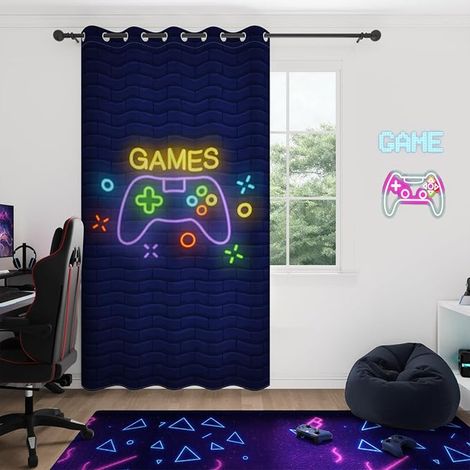 Gaming Curtain for Teenage Boys Video Game Fluorescent Controller Gamer Blackout Curtains for Children with Eyelets, 1 Panel 46 x 90 Inches (1/2)