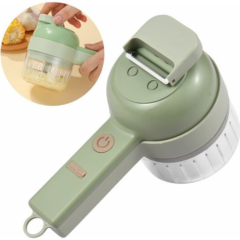 Trancheuse à légumes 4 en 1 Ensemble de hachoir électrique portable alimenté par USB Ensemble de trancheuse à légumes sans fil pour ail, piment, oignon, céleri, gingembre, viande (1/5)