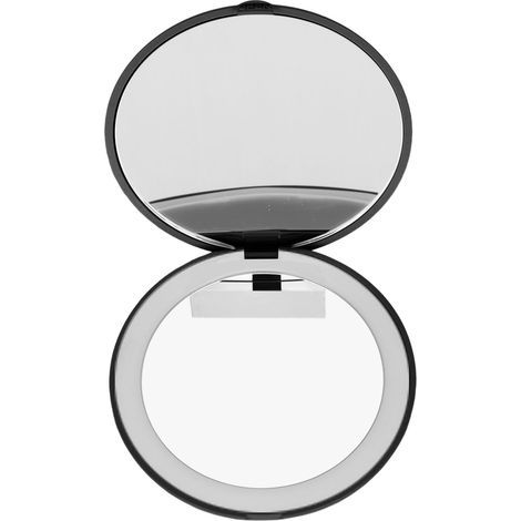 Miroir de Maquillage LED Portable 3.5 Pouces, Double Face avec Grossissement 1X et 2X, Lumière 6500K, Pliable et Léger pour Voyage - Noir (1/5)