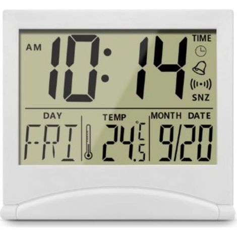 Horloge calendrier numérique pliable pour bureau, écran LCD rétroéclairé, indication température, jour, date et heure quotidienne (1/4)