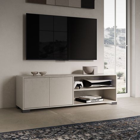 Porta TV in legno con 2 ante e vano a giorno 150x40 cm KYLA Grigio (1/4)
