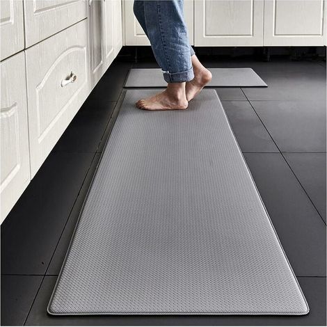 1 Tapis de cuisine, antidérapant, imperméable PVC, résistant huile, intérieur extérieur, gris 45 x 75 cm (1/5)