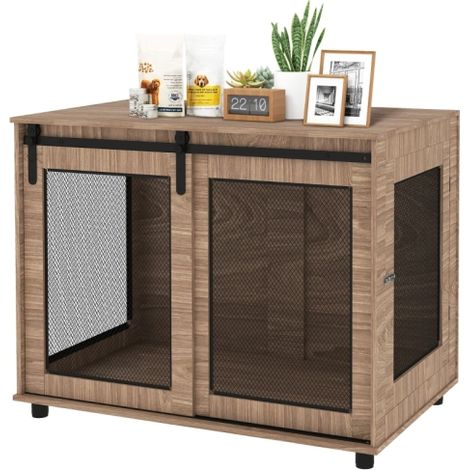 Gabbia per cani, trasportino per cani, box per il riposo degli animali domestici, con sportello chiudibile a chiave, 98 x 60 x 78 cm, marrone chiaro, spedizione dal sito. (1/5)