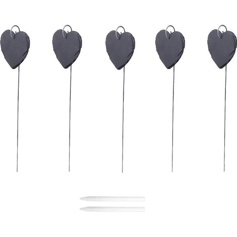 Slate Plant Labels, 5pcs Slate Vegetable Garden Labels, Garden Plant Markers with 2 Pencils, Natural Signs with Metal Stakes for Plant Pot (Heart) (1/5)