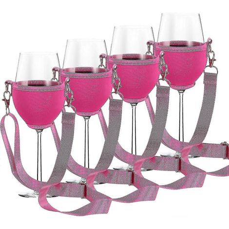 Lot de 4 porte-verres à vin suspendus, porte-verres à suspendre, porte-verres à vin pour fêtes, Noël, anniversaire, mariage (rose) JR2 (1/4)
