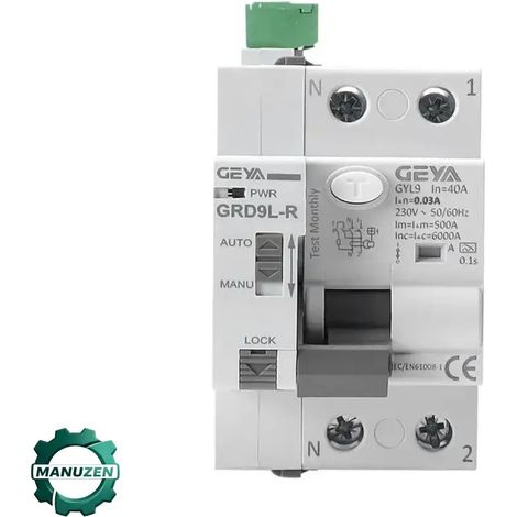 Manuzen - Interrupteur différentiel réarmable Type A 40 A 30 mA – 2P — Type A – 2P – 40 A – 30 mA — Automatique – 220 V (1/5)