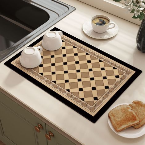 Tapis absorbant antidérapant et résistant aux taches – Tapis d’égouttement pour plan de travail de cuisine, dessous de plat isolant, motif quadrillé, 40 x 50 cm (carré)-lsw