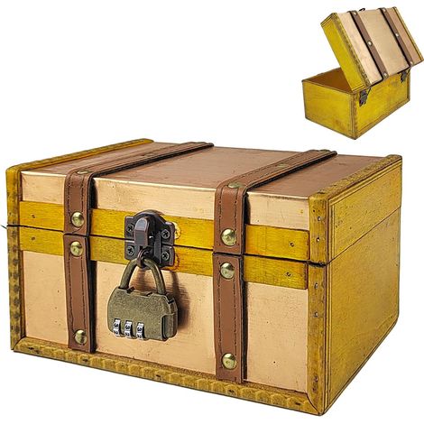 Coffre Tresor Vintage en Bois, avec Serrure à Combinaison et Code à Trois Chiffres, Compact, Classique et Élégant pour Ranger Bijoux et Petits Objets de Collection (18 × 11 × 9.8 cm) (1/5)