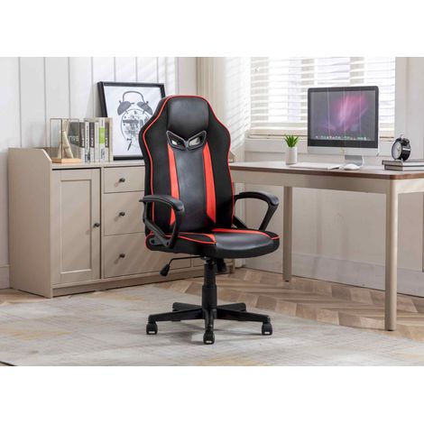 Deco In Paris – Fauteuil de bureau gaming ergonomique en simili cuir noir et rouge – Dossier inclinable – Assise réglable en hauteur – Accoudoirs fournis