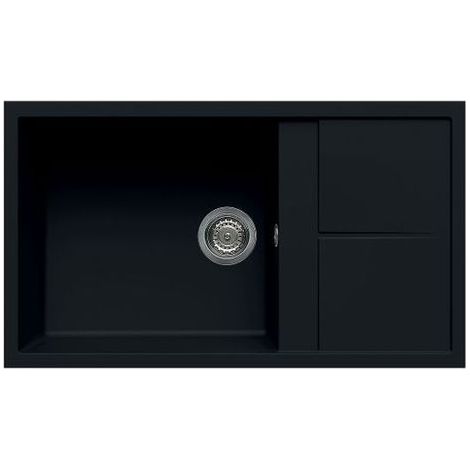 Évier granit noir 86x50 cm – 1 grand bac réversible – Évier à encastrer avec bonde et siphon inclus – Pour meuble sous évier 60 cm – Luisina (1/5)