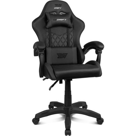 Chaise, Similicuir, Accoudoirs rembourrés, Piston Classe 3, Base en Nylon renforcé, Siège inclinable, Hauteur réglable, Coussin Lombaire/Cervical, Noir (1/5)