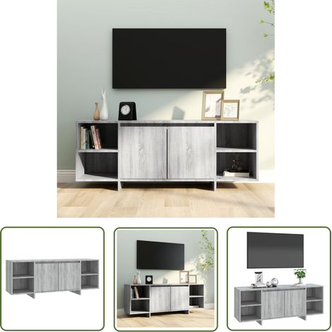 The Living Store TV-Schrank Grau Sonoma 130x35x50 cm Holzwerkstoff - TV-Schrank - Lowboard - Holzmöbel - Grau - Sonoma (1/5)