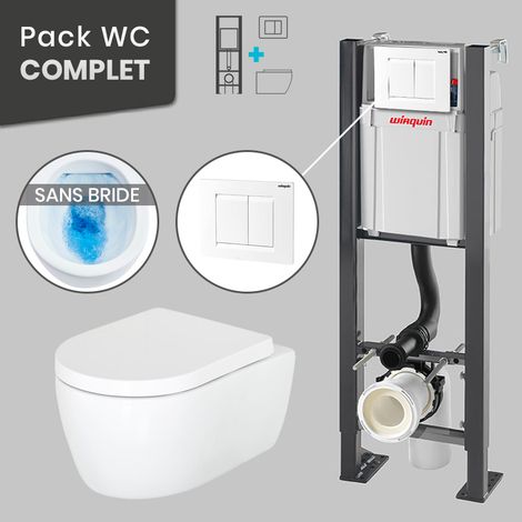 Pack WC Bâti universel Wirquin Pro + Cuvette CLARIO sans bride + Plaque blanche (1/5)