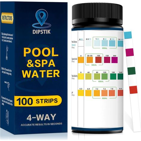 Bandelettes Piscine, Testeur Piscine pour Eau de Piscine et Spa, Bandelettes, d'eau Test durete d'eau pour Tester Chlore Libre, L'alcalinité Totale et pH (1/5)
