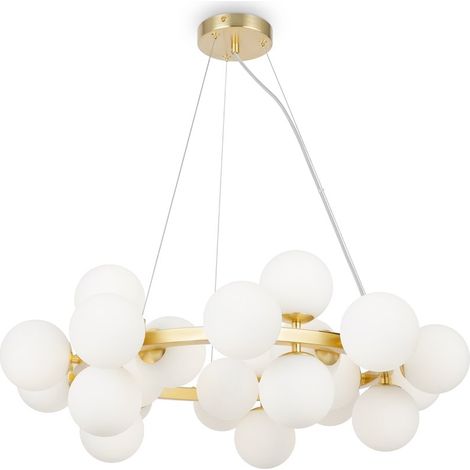 Maytoni Dallas Plafoniera moderna a sospensione a globo con 25 luci oro, paralume bianco opaco, G9 (1/2)