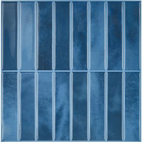 Adhésive Pour Cuisine Bleu foncé, 10 Pièces, Carrelage Adhesif Mural Salle de Bain, Vinyle 3D Métro Autocollant Carrelage Adhesif, imperméable (1/5)